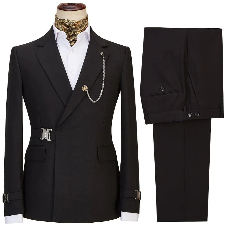 Chic Styles Men's 2 Piece Suit with Metal Clasp Slim Fit Suit Stylish Tuxedo Suit Set Chic Styles Men's 2 Piece Suit with Metal Clasp Slim Fit Suit Stylish Tuxedo Suit Set