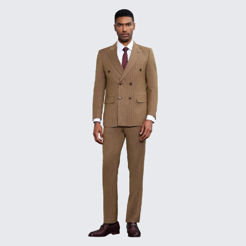 Winter Jackets Men's Brown Pinstripe Suit Two Piece Set - Wedding - Prom