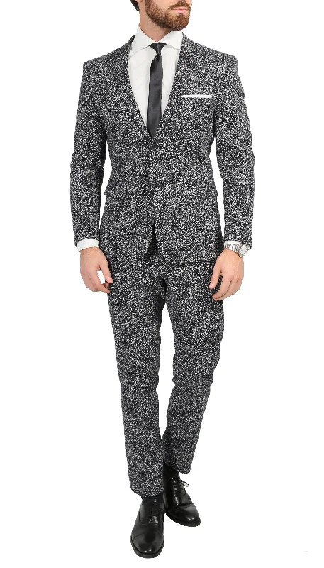 Smart Casual Men's Chicago Slim Fit Black & White Spotted Notch Lapel Suit