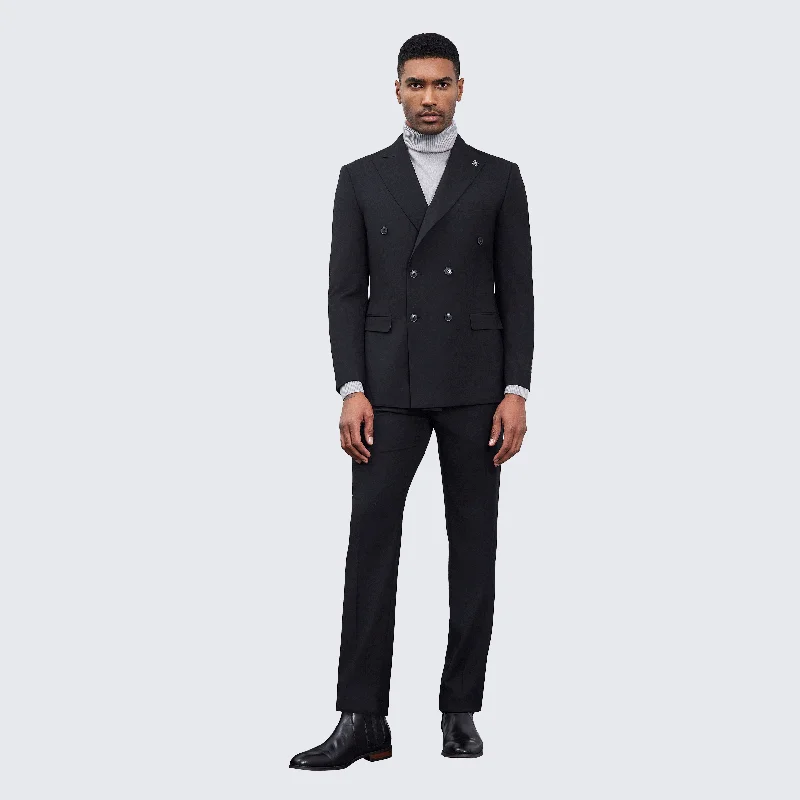 Smart Pants Men's Double Breasted Black Suit by Stacy Adams - Wedding - Prom