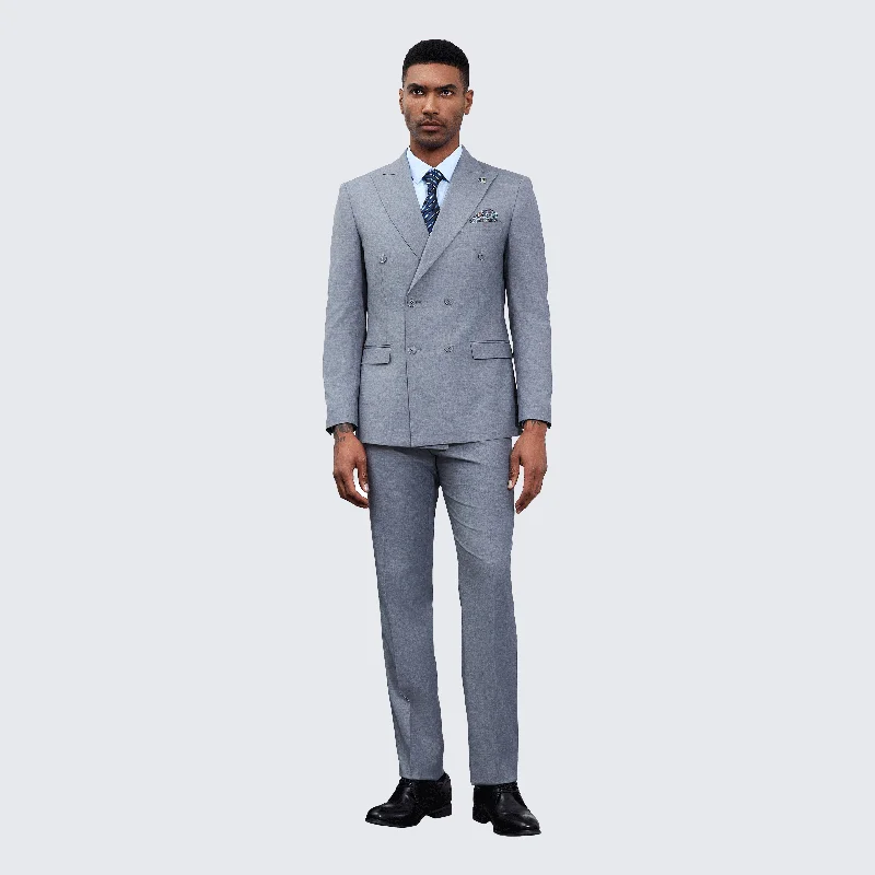 Fashionable Wear Men's Double Breasted Grey Suit by Stacy Adams - Wedding - Prom