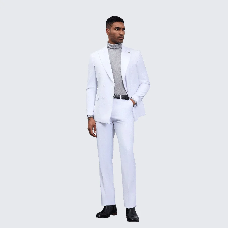 Chic Outfits Men's Double Breasted White Suit by Stacy Adams - Wedding - Prom