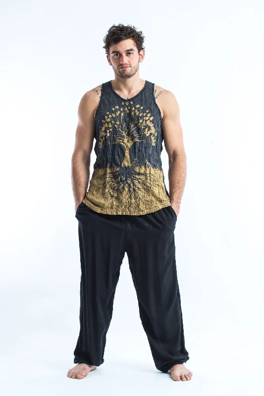Active Styles Mens Tree of Life Tank Top in Gold on Black