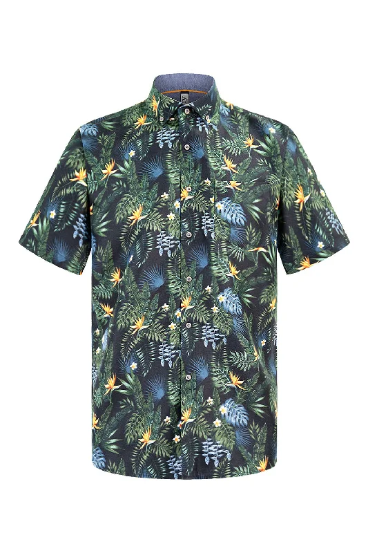 Casual Trousers Men's Jungle Floral Print Button Down Short Sleeve Shirts