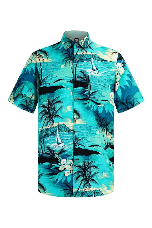 Sleek Designs Men's Ocean Island Print Button Down Short Sleeve Shirts