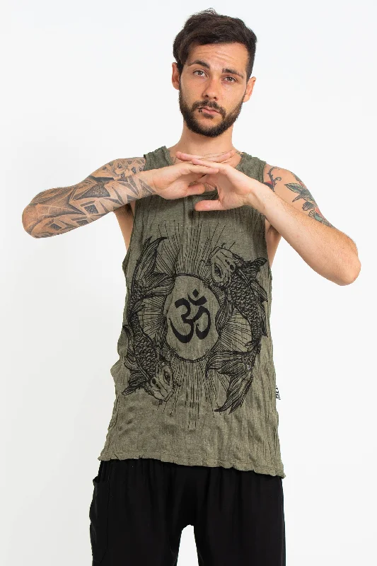 Relaxed Styles Mens Om and Koi Fish Tank Top in Green