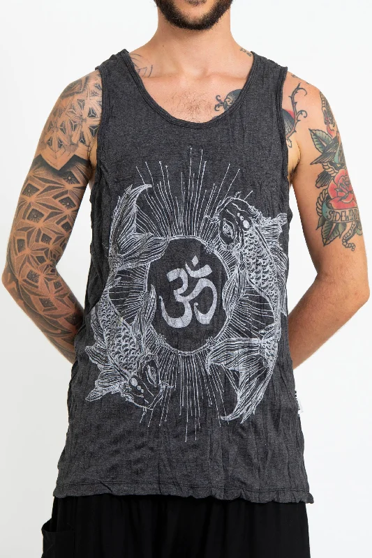 Street Style Mens Om and Koi Fish Tank Top in Silver on Black