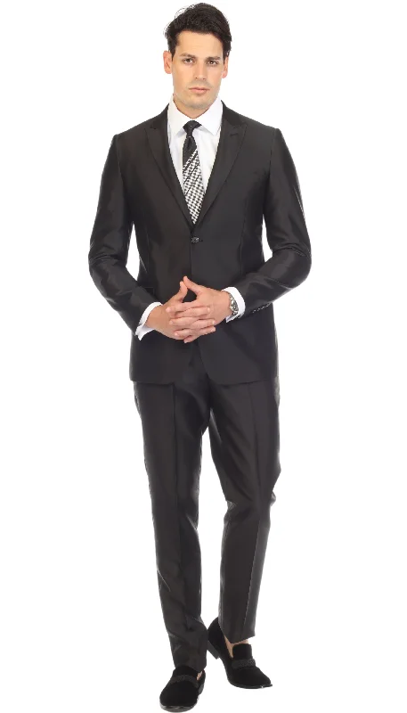 Soft Fabrics Oxford Black Sharkskin Slim Fit Suit