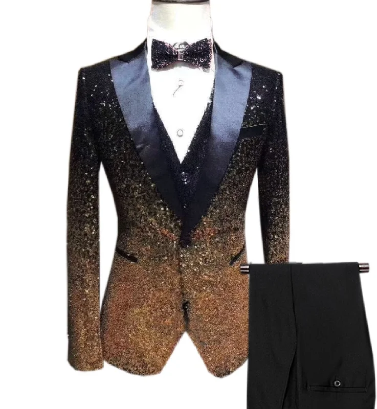 Travel Wardrobe Men's Shiny Sequins 3 Piece Suit Blazer One Button Wedding Prom Tuxedo (Blazer + Vest + Pants) Travel Wardrobe Men's Shiny Sequins 3 Piece Suit Blazer One Button Wedding Prom Tuxedo (Blazer + Vest + Pants)