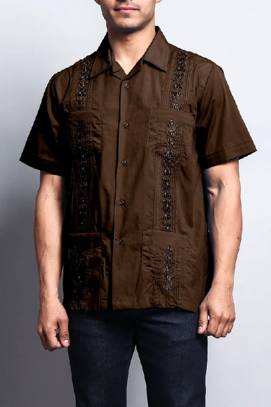 Chic Outfits Men's Short Sleeve Cuban Style Guayabera Shirt (Coffee)