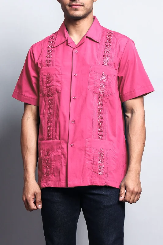 Formal Casuals Men's Short Sleeve Cuban Style Guayabera Shirt (Coral)