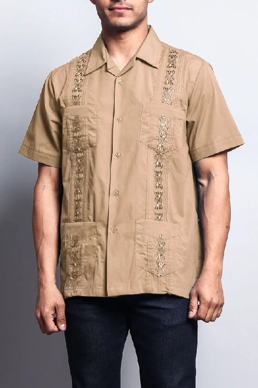 Active Styles Men's Short Sleeve Cuban Style Guayabera Shirt (Mocha)