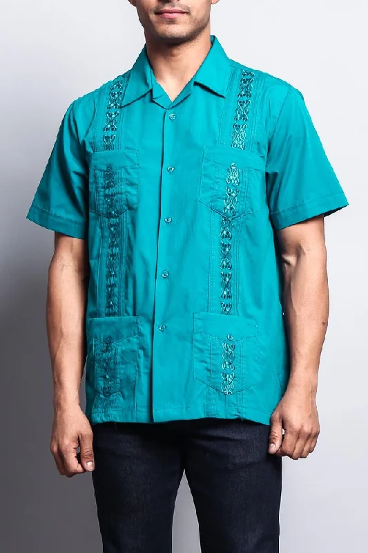Sporty Designs Men's Short Sleeve Cuban Style Guayabera Shirt (Atoll Blue)