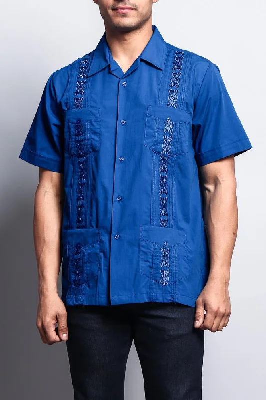 Weekend Styles Men's Short Sleeve Cuban Style Guayabera Shirt (Royal Blue)