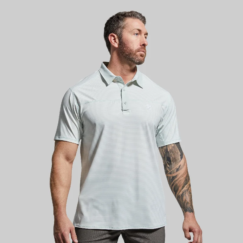 Business Casual Men's Tek Polo (Sky Blue Stripe)