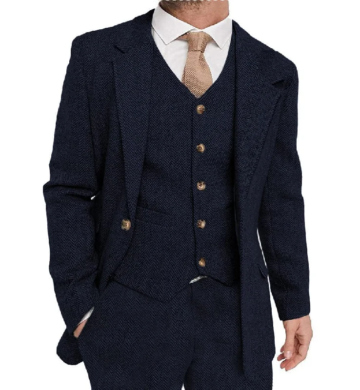 Denim Trends Mens Tweed Herringbone Suits 3 Piece Suits Formal Regular Fit Wedding Groom Suits Denim Trends Mens Tweed Herringbone Suits 3 Piece Suits Formal Regular Fit Wedding Groom Suits