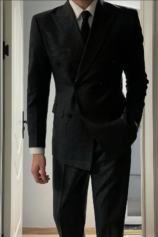 Relaxed Looks Navy Blue Slim Fit 2 Piece Double Breasted Suit