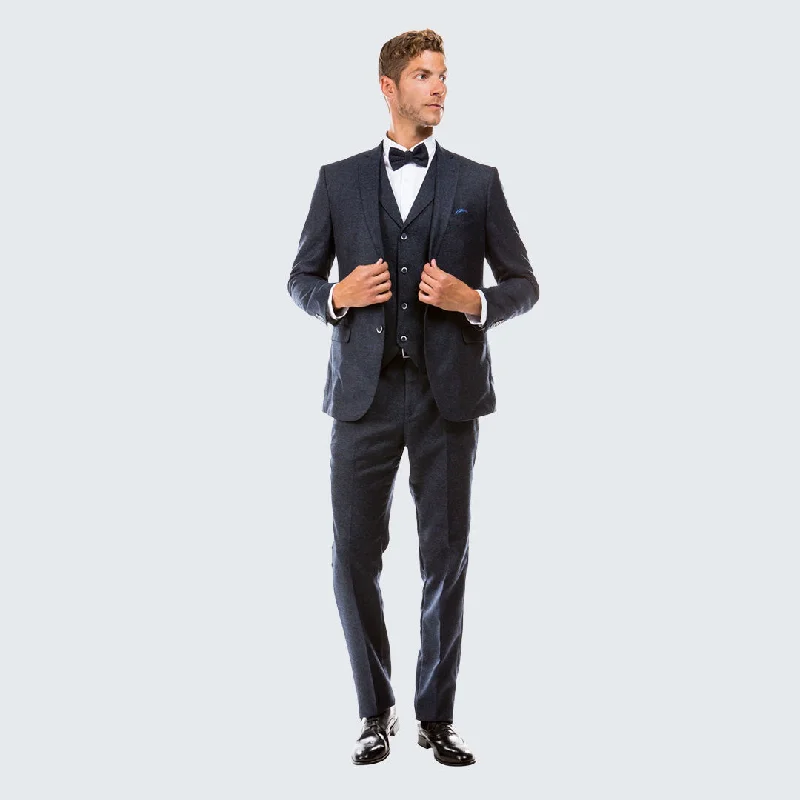 Versatile Wear Navy Tweed Suit Three Piece Set - Wedding - Prom