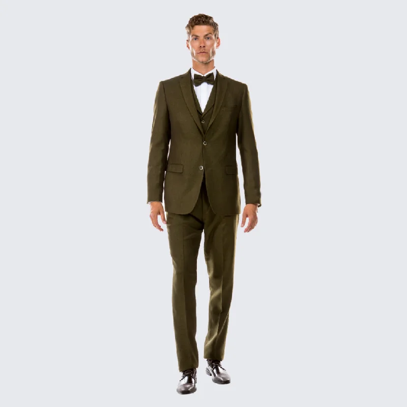 Comfy Pants Olive Tweed Suit Three Piece Set - Wedding - Prom