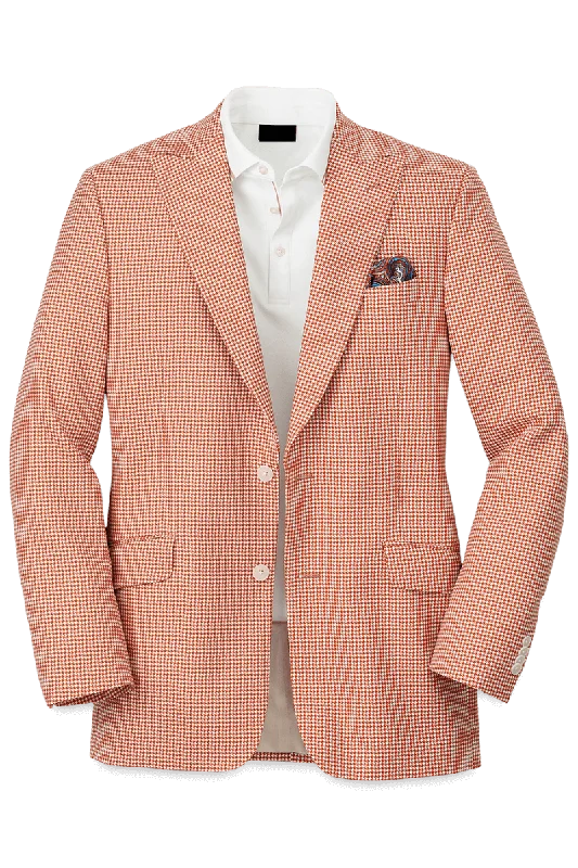 Bold Colors Orange & White Houndstooth Wool Single Breasted Peak Lapel Jacket