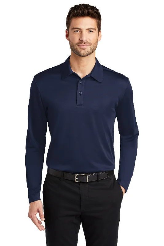 Simple Styles Port Authority Mens Silk Touch Performance Moisture Wicking Long Sleeve Polo Shirt - Navy Blue Simple Styles Port Authority Mens Silk Touch Performance Moisture Wicking Long Sleeve Polo Shirt - Navy Blue