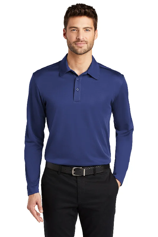 Relaxed Looks Port Authority Mens Silk Touch Performance Moisture Wicking Long Sleeve Polo Shirt - Royal Blue Relaxed Looks Port Authority Mens Silk Touch Performance Moisture Wicking Long Sleeve Polo Shirt - Royal Blue