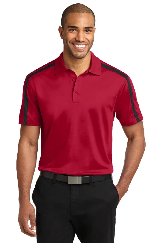 Bold Colors Port Authority Mens Silk Touch Performance Moisture Wicking Short Sleeve Polo Shirt - Red/Black Bold Colors Port Authority Mens Silk Touch Performance Moisture Wicking Short Sleeve Polo Shirt - Red/Black