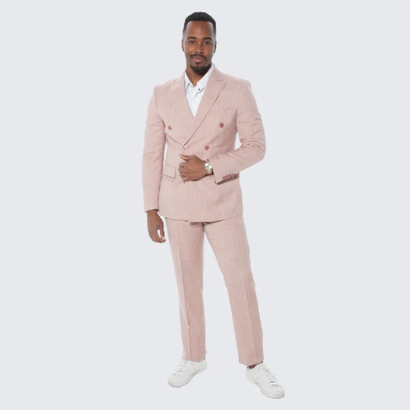 Simple Styles Rose Pinstripe Suit Double Breasted Wide Peak Lapel - Wedding - Prom