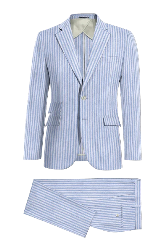 Office Outfits Sky Blue Slim Fit Pinstripe 2 Piece 2 Button Suit