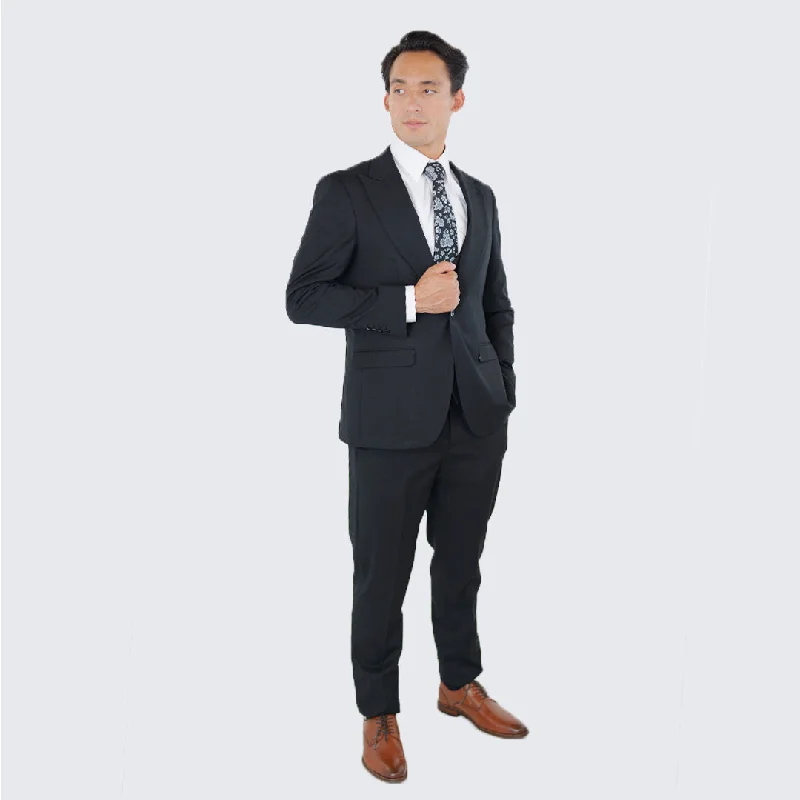 Sporty Designs Black Slim Fit Three Piece Suit with Large Peak Lapel by Stacy Adams - Wedding - Prom Sporty Designs Black Slim Fit Three Piece Suit with Large Peak Lapel by Stacy Adams - Wedding - Prom