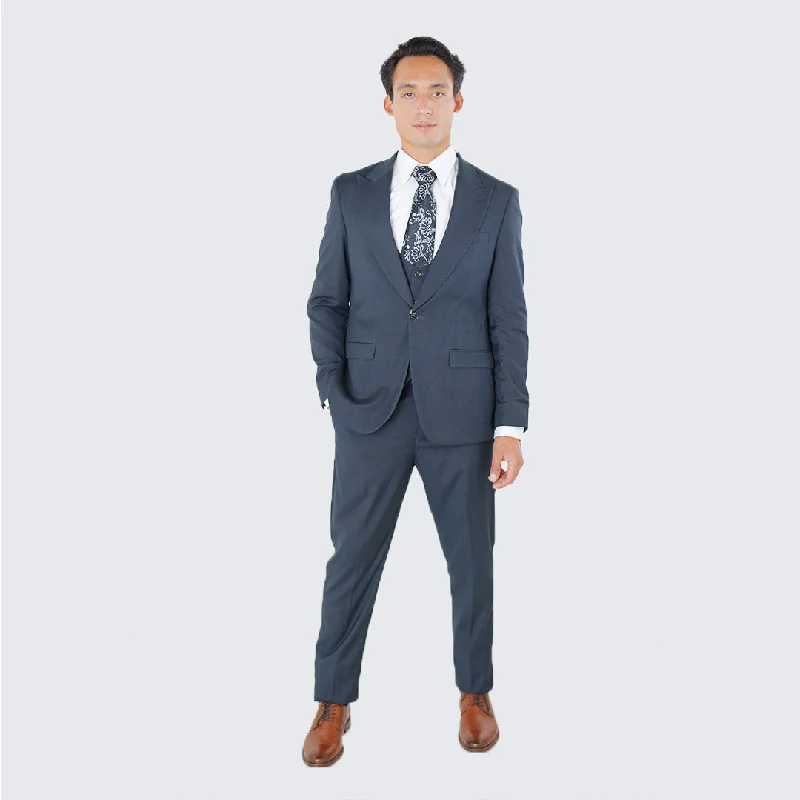 Street Outfit Charcoal Gray Slim Fit Three Piece Suit with Large Peak Lapel by Stacy Adams - Wedding - Prom Street Outfit Charcoal Gray Slim Fit Three Piece Suit with Large Peak Lapel by Stacy Adams - Wedding - Prom