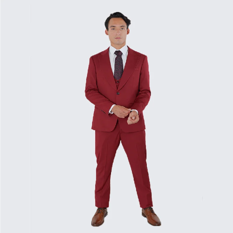 Easygoing Wardrobe Red Slim Fit Three Piece Suit with Large Peak Lapel by Stacy Adams - Wedding - Prom Easygoing Wardrobe Red Slim Fit Three Piece Suit with Large Peak Lapel by Stacy Adams - Wedding - Prom