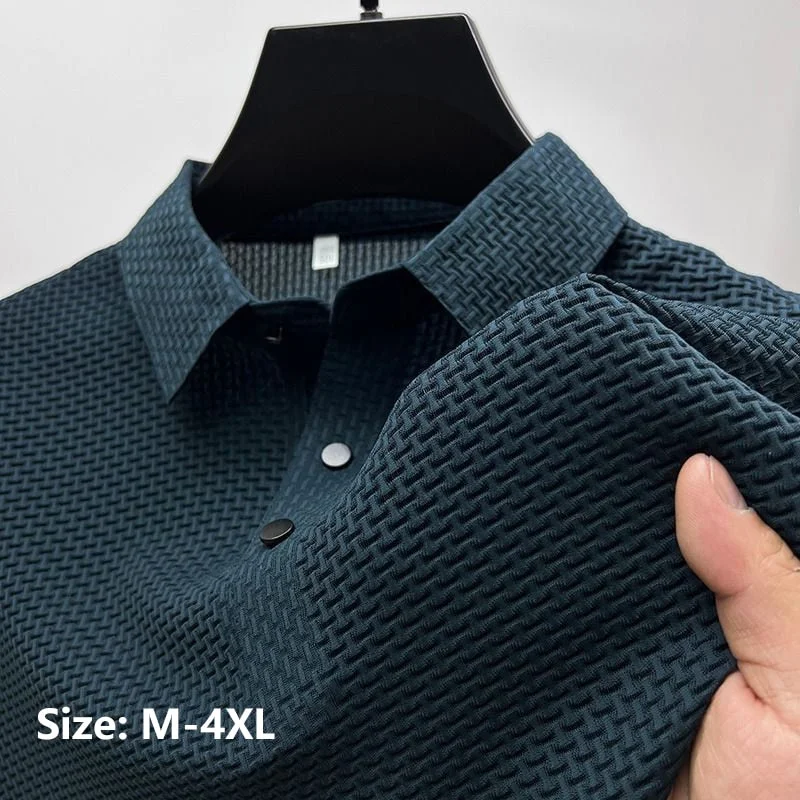 Cool Bottoms Summer New Men's Lop-up Hollow Fashion Short-sleeved Breathable Polo Shirt Silk Business T-Shirt Male Brand Clothes Cool Bottoms Summer New Men's Lop-up Hollow Fashion Short-sleeved Breathable Polo Shirt Silk Business T-Shirt Male Brand Clothes
