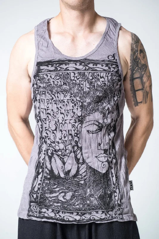 Streetwear Clothing Mens Buddha Sanskrit Tank Top in Gray