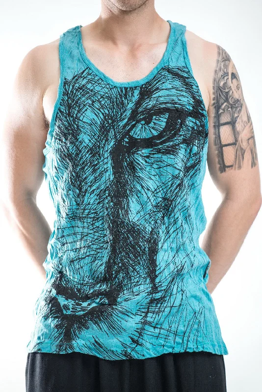 Fashion Tops Mens Lions Eye Tank Top in Turquoise