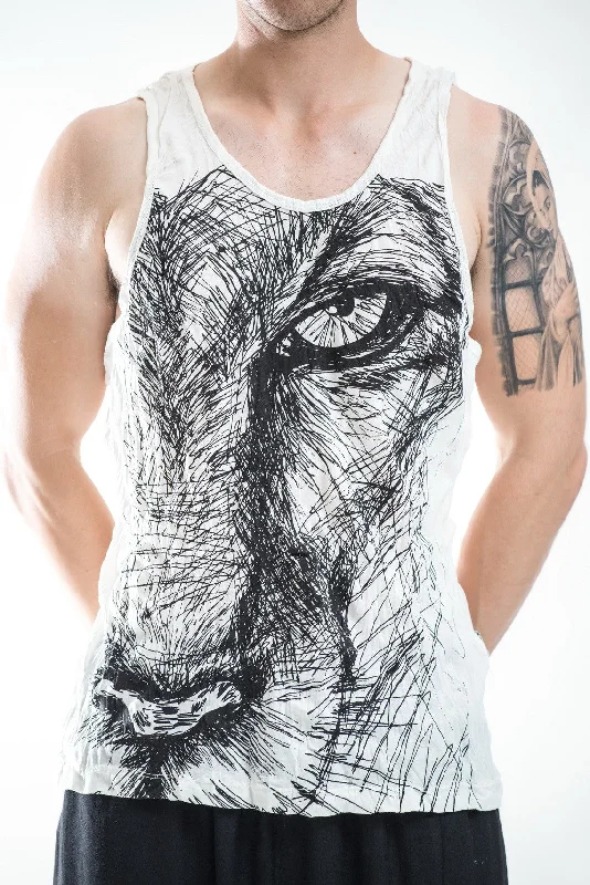 Travel Wear Mens Lions Eye Tank Top in White