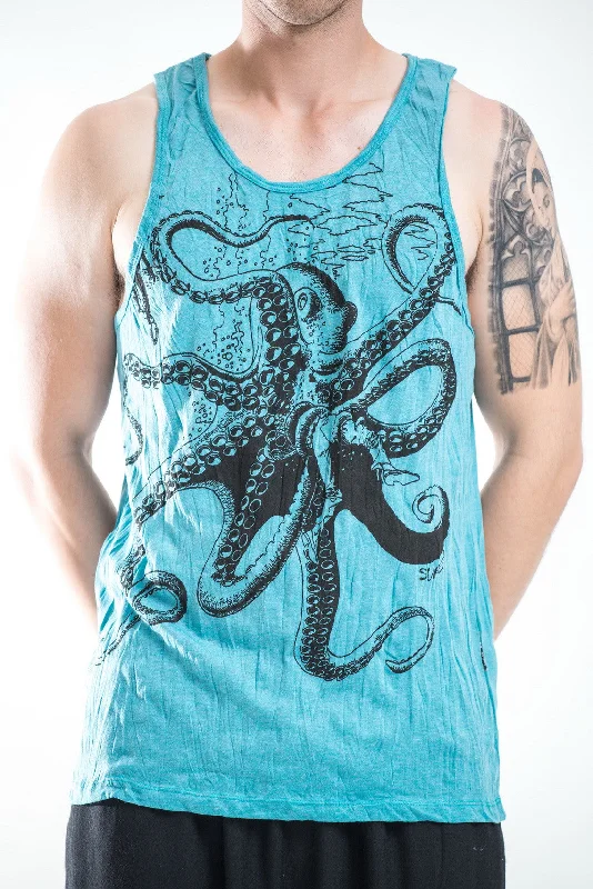 Stylish Casuals Mens Octopus Tank Top in Turquoise