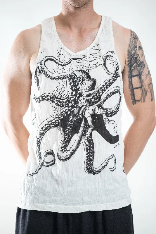 Vintage Style Mens Octopus Tank Top in White