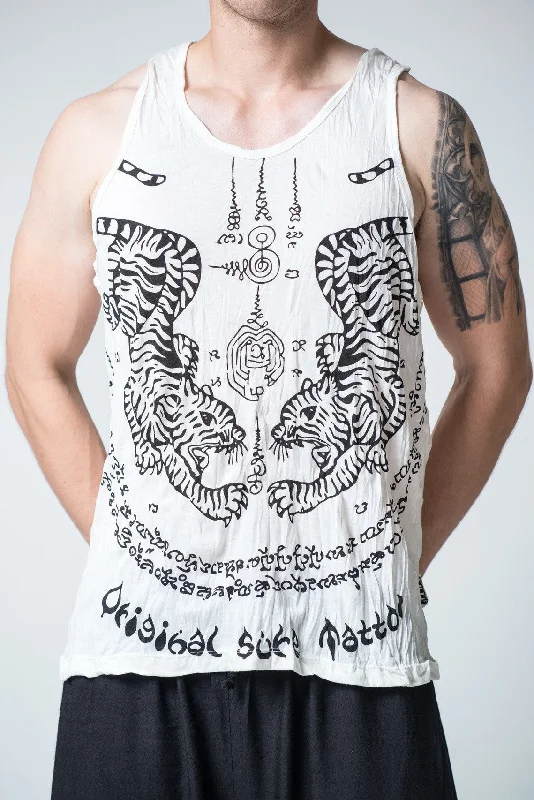 Smart Casual Mens Thai Tattoo Tank Top in White