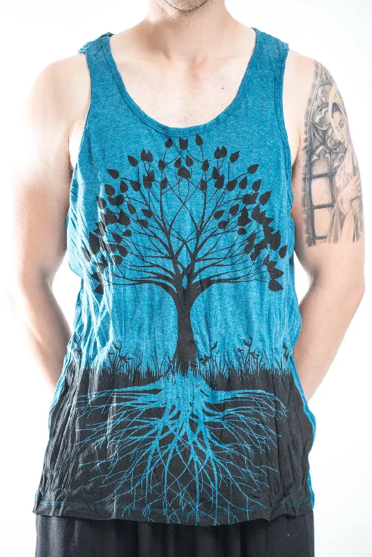 Casual Attire Mens Tree of Life Tank Top in Denim Blue
