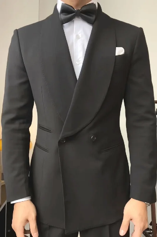 Simple Styles Tan Black Slim fit 2 Piece Double Breasted Suit