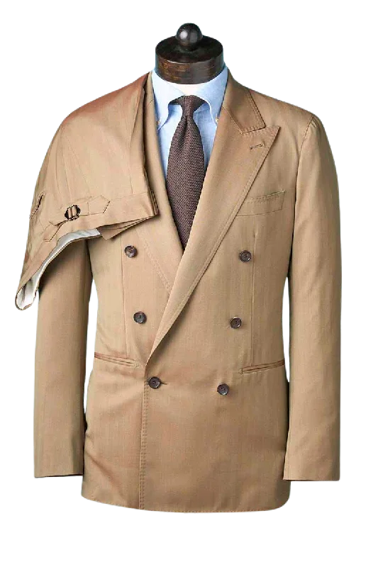 Stylish Casuals Tan Herringbone Double Breast Suit