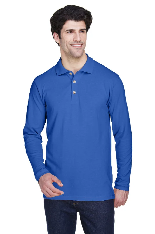 Layered Outfits UltraClub Mens Classic Long Sleeve Polo Shirt - Royal Blue - Closeout Layered Outfits UltraClub Mens Classic Long Sleeve Polo Shirt - Royal Blue - Closeout