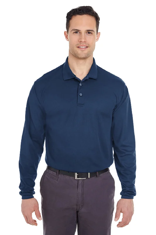 Designer Pieces UltraClub Mens Cool & Dry Moisture Wicking Long Sleeve Polo Shirt - Navy Blue Designer Pieces UltraClub Mens Cool & Dry Moisture Wicking Long Sleeve Polo Shirt - Navy Blue