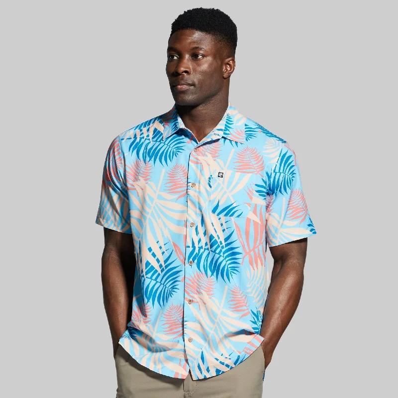 Comfy Pants Voyager Button Up (Electric Leaves Blue)
