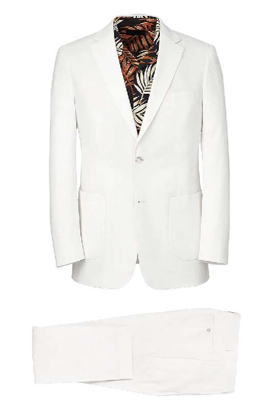Urban Outfits White Cotton Stretch Seersucker Notch Lapel Suit