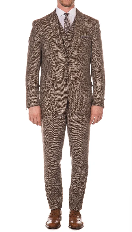 Business Casual York Brown 3 Piece Herringbone Suit