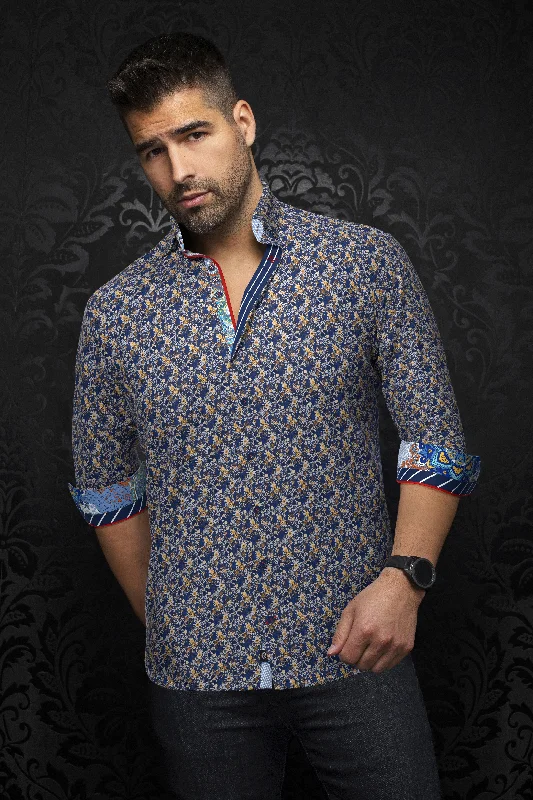 Designer Pieces Au Noir Stretch Shirt | Maddox Navy Tobacco