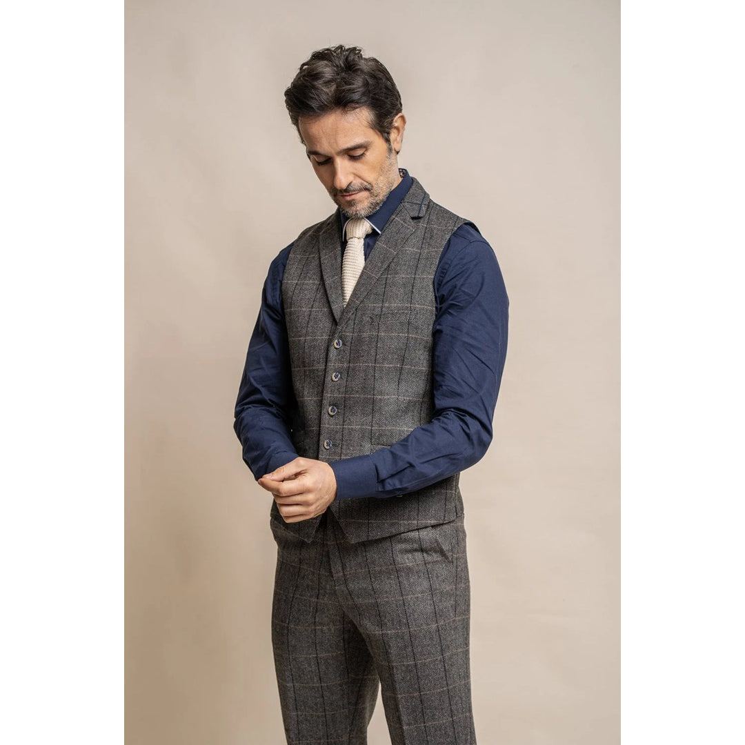 Cool Jackets Albert - Men's Tweed Check Grey Waistcoat
