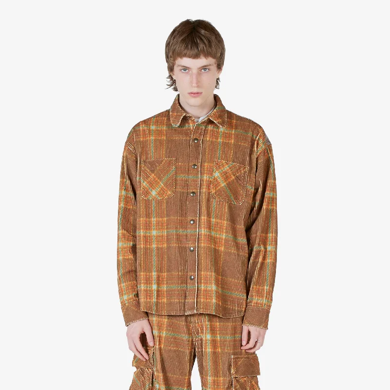 Trendy Look Corduroy Printed Overshirt Grey Brown